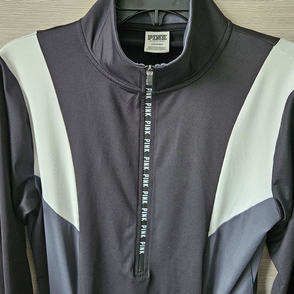 Victorias Secret Pink Womens Half Zip Pullover Long Sleeve Black Size L Athletic - Picture 3 of 12